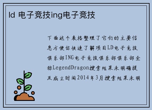 ld 电子竞技ing电子竞技